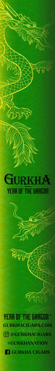 Gurkha Year of the Dragon green artwork with yellow dragons